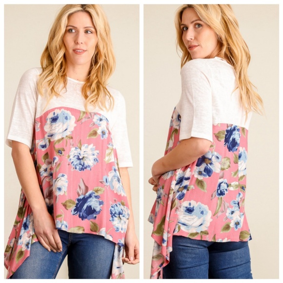 Nordstrom Tops - Cute Sharkbite Hem White and Floral Tee